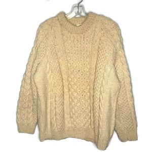 Elitex Vintage Handmade Cream Fisherman Wool Cable Knit Aran Jumper Sweater